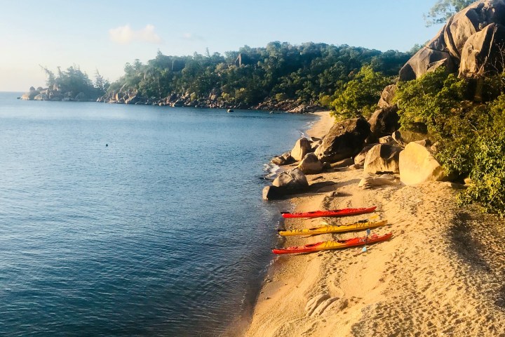 kayaks laid out on the beach